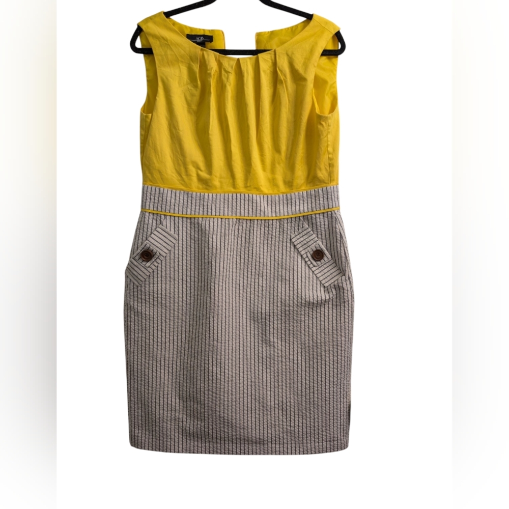 AGB Women's Seersucker Dress Gold, W/ Black & White Stripes See Measurements